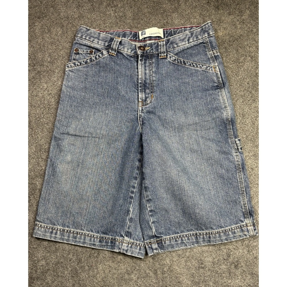 Vintage Y2K Gap Carpenter Denim Shorts Blue Utility Relaxed Size 14 Waist 28
